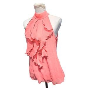 BCX. Y2K, Sleeveless Halter Blouse with Ruffled Placket. Size: XL
